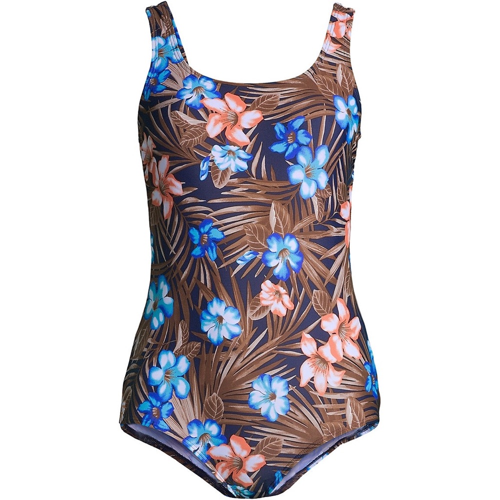 Deep Sea Navy Tropic Palm Land’s End One Piece Swimsuit